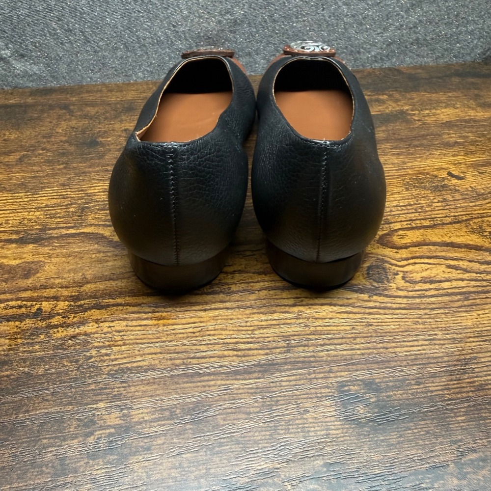 Brighton Ebony Black Brown Leather Woven Pointed Toe Flats Size 7.5M Medallion - Picture 4 of 7